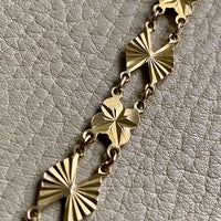 Midcentury Engine Turned 10k Gold Flowers and Fans Link Bracelet - 7.5 inch length