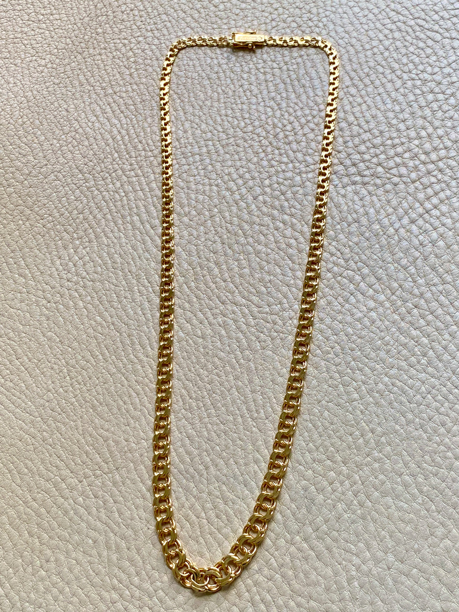 1964 Vintage Graduated Width Double Link Necklace in 18k Yellow Gold - 18 inch length