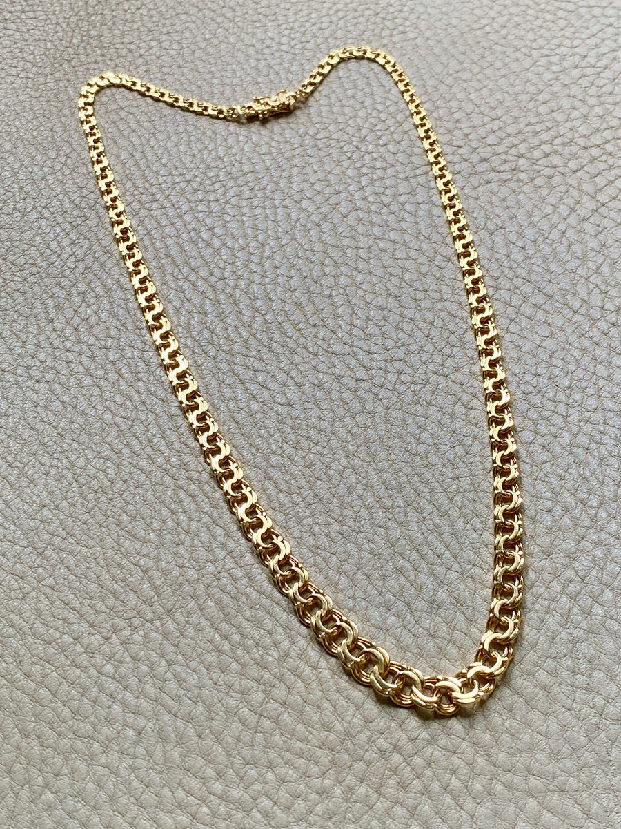 1964 Vintage Graduated Width Double Link Necklace in 18k Yellow Gold - 18 inch length