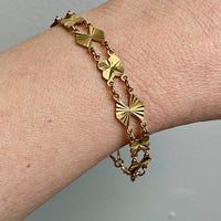 Midcentury Engine Turned 10k Gold Flowers and Fans Link Bracelet - 7.5 inch length