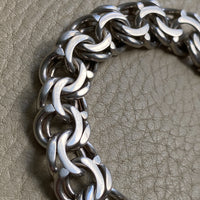 Chunky Sterling Silver Double Link Bracelet with Orb charm - 8 inch length