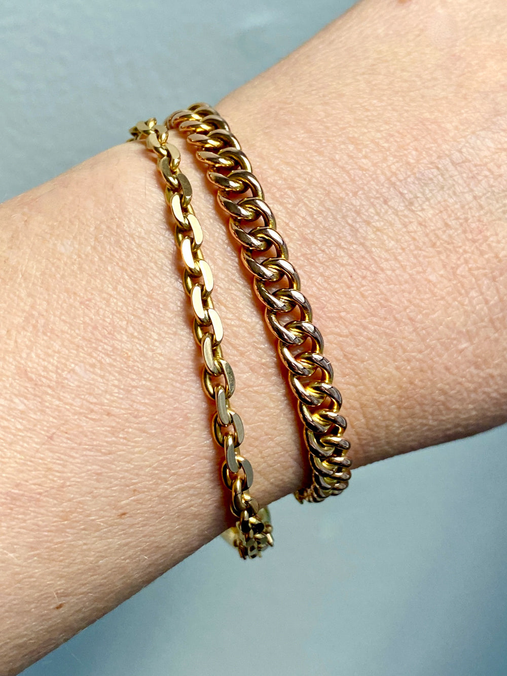 Italian Midcentury Vintage 18k gold biker link bracelet 4mm width - 7.4 inch length