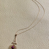 Antique 14k Gold Flower Pendant Necklace with Ruby vintage charm or pendant - 18.25 inch length