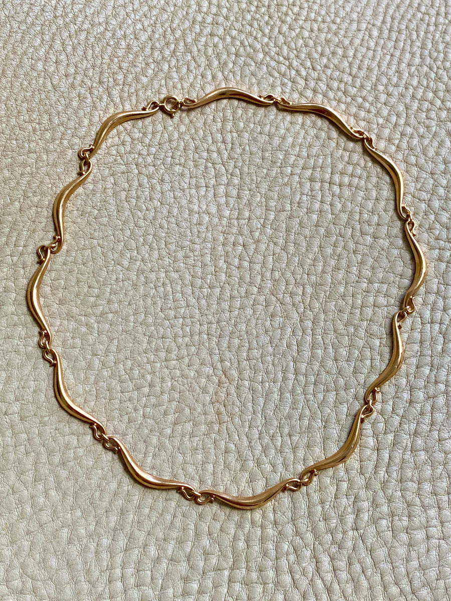 Curly swooped bar link choker necklace - Vintage 18k gold - 15 inch length