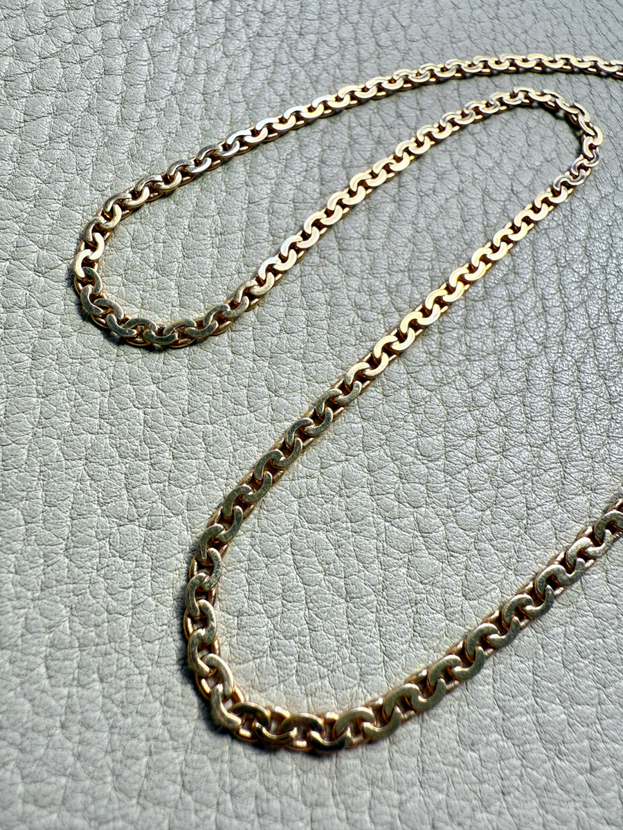 18k Gold Antique Virola Link Watch Chain Front Clasp Necklace - 15.6 inch length