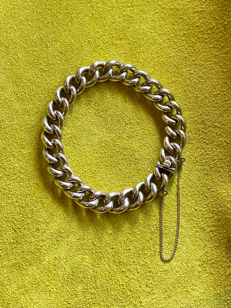 Antique Silver Bernhard Hertz Hollow Puffy Curb Link  Bracelet - 7.25 inch length