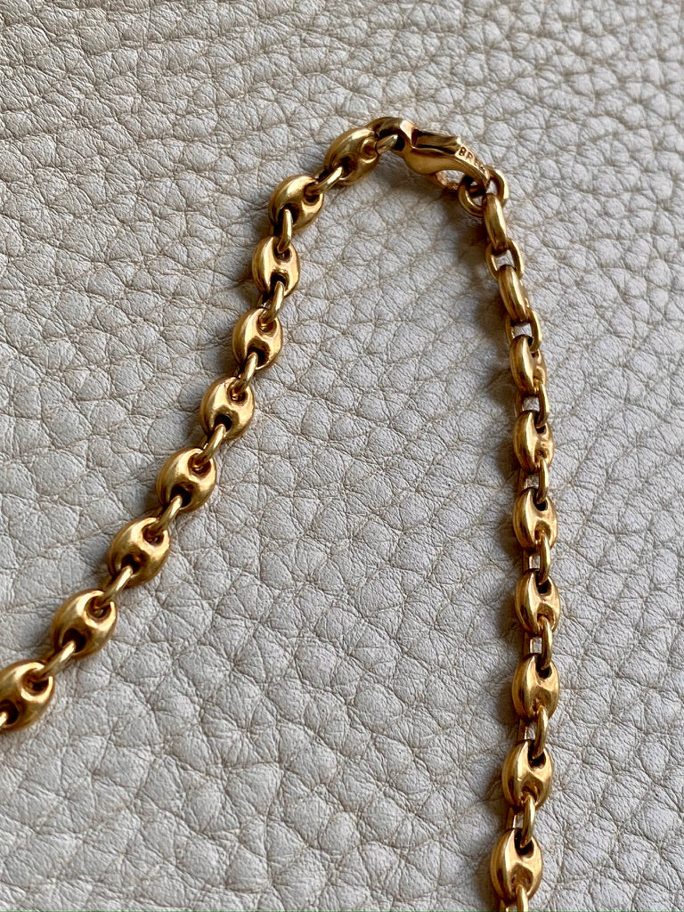 18k Gold Vintage Italian Puffy Mariner Link Chain Necklace - 18.1 inch length