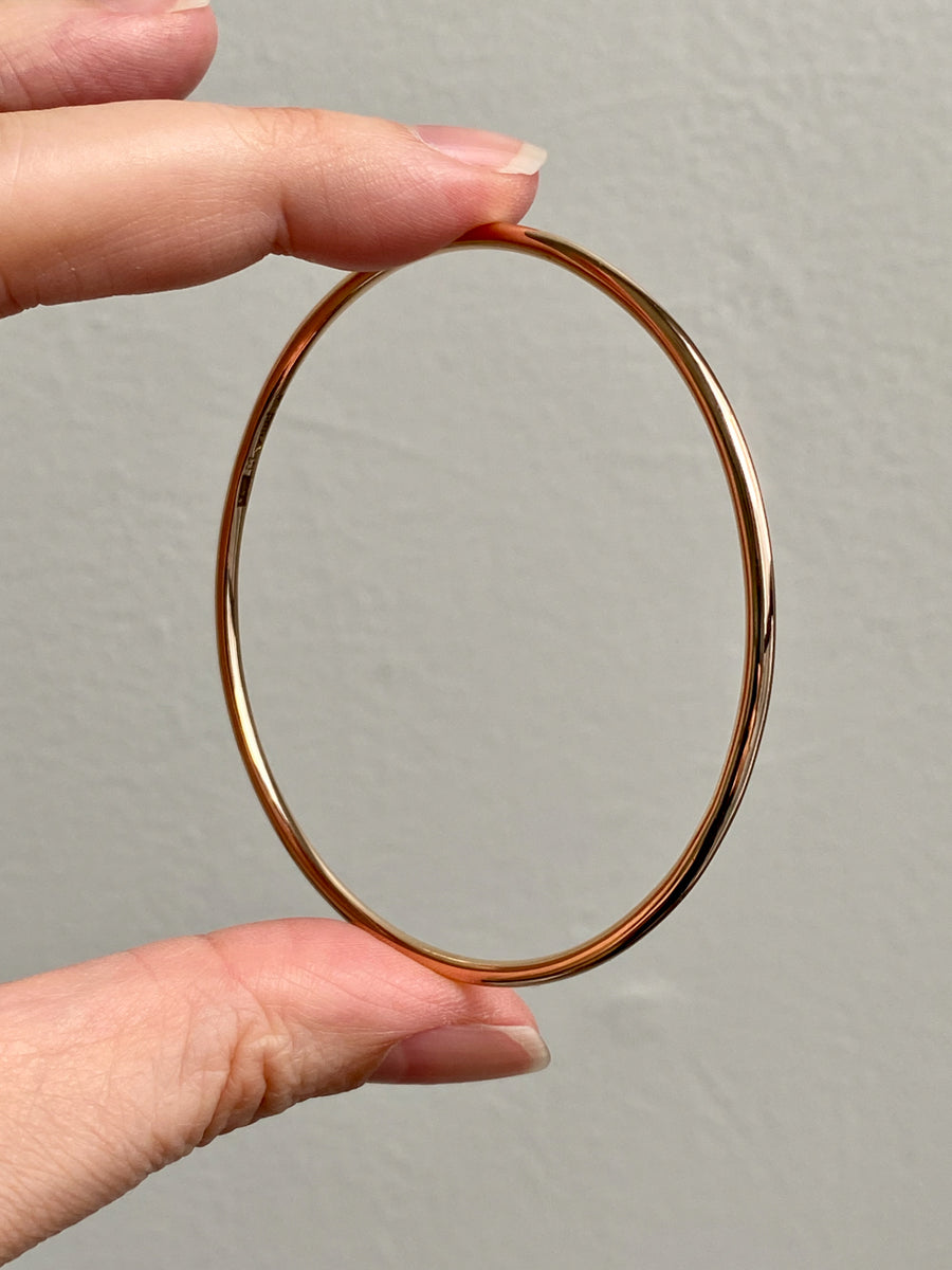 1955 Swedish Vintage 18k Gold Round Circular Solid Bangle - 7.5 inch interior circumference