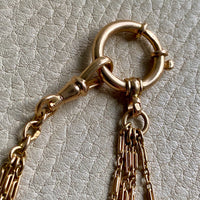 18k Gold Triple Strand Bracelet or Necklace extender with Triangle Charm and Large Bolt Clasp- 8 inch length