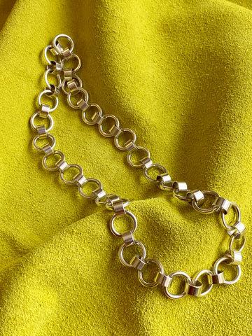 Vintage Sterling Silver oversized Circle Link Chain Necklace - Adjustable length up to 20 inches