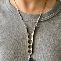 Sterling silver Modernist GeWe Rod Link necklace with Blue Lapis Lazuli stone - 18.9 inch length