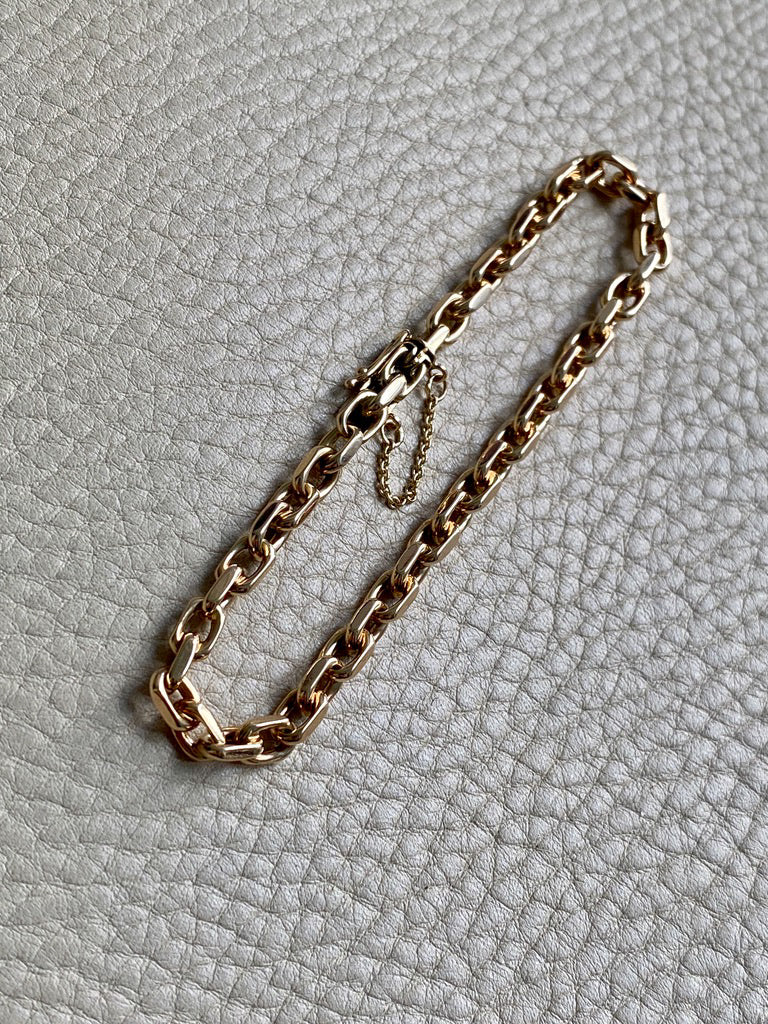 Early 1900s Era Biker Link Bracelet in 14k Gold by Bernhard Hertz - 7.5 inch length