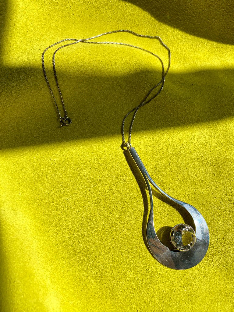 1974 Sterling Silver Droplet Pendant by Stigbert for Waldemar Johnson Atelier - 20 inch necklace