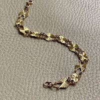 Midcentury Engine Turned 10k Gold Flowers and Fans Link Bracelet - 7.5 inch length