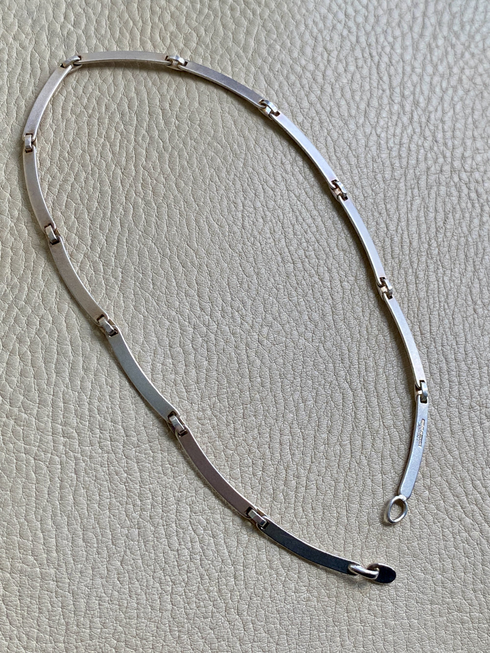 1985 ‘Labyrint’ necklace by Bjorn Weckstrom for Lapponia - Vintage Finnish long bar link choker necklace in sterling silver - 15 inch length