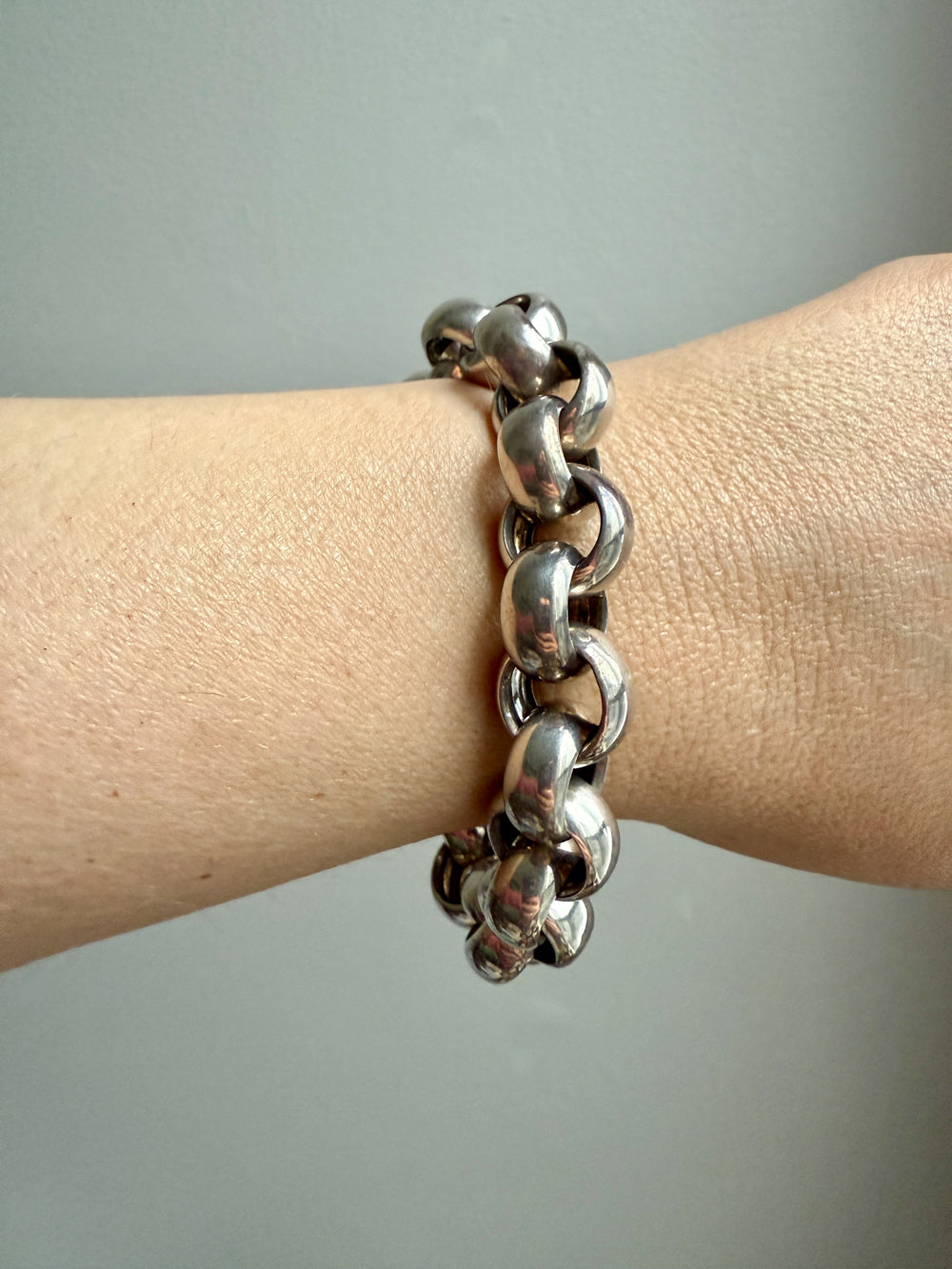 Chubby Antique Silver Rolo Link Bracelet - Circa 1900 - 6.5 inch interior circumference