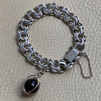 Chunky Sterling Silver Double Link Bracelet with Orb charm - 8 inch length