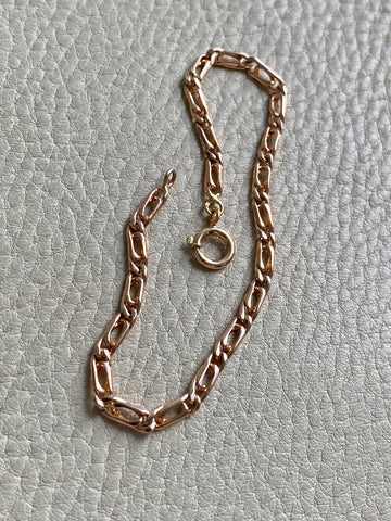 Portuguese Vintage 19.2 Karat Rose Gold Unique Oblong Curb Link Bracelet - 8 inch length