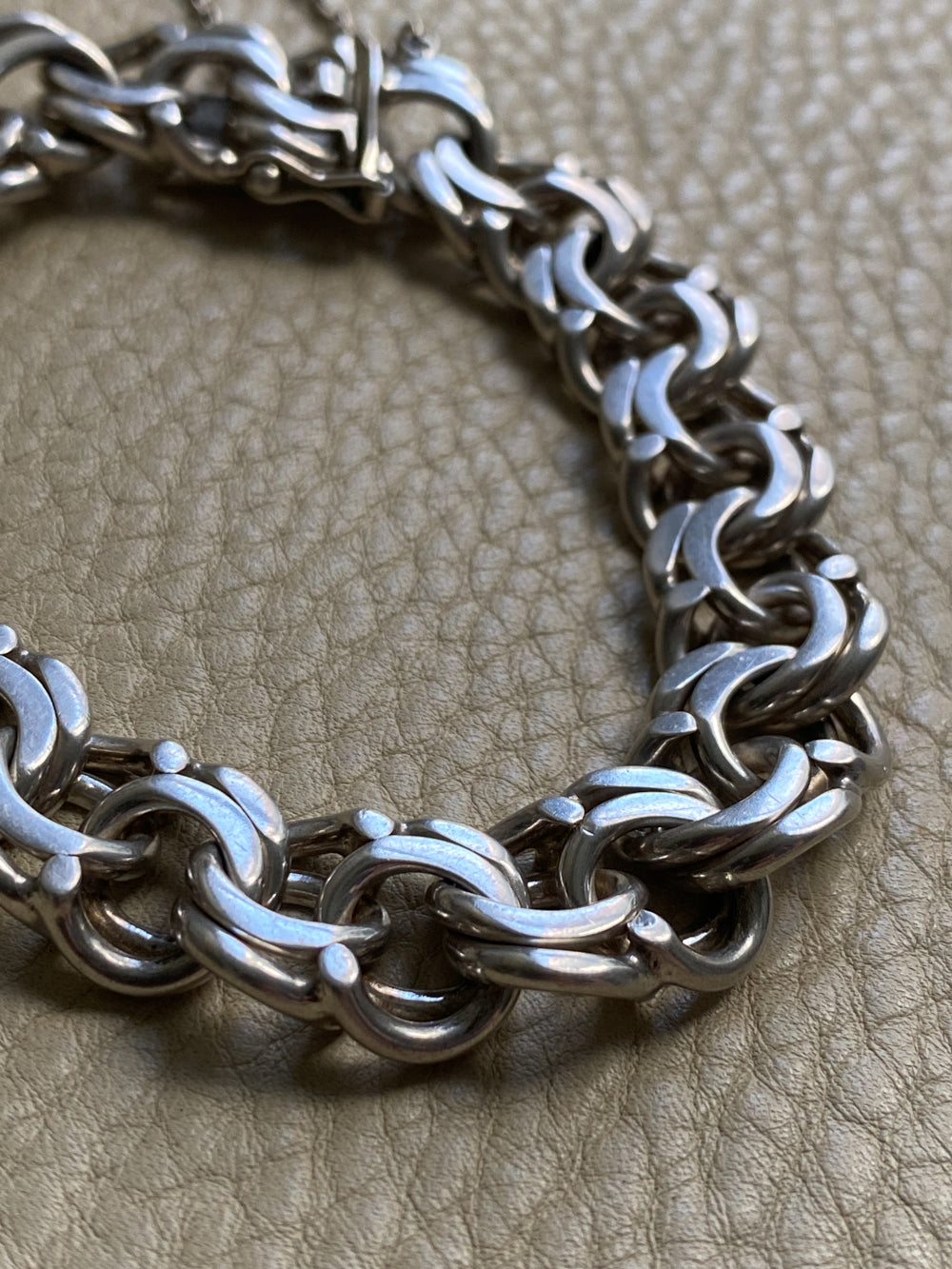 Chunky Sterling Silver Double Link Bracelet with Orb charm - 8 inch length