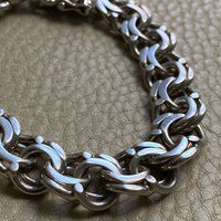 Chunky Sterling Silver Double Link Bracelet with Orb charm - 8 inch length