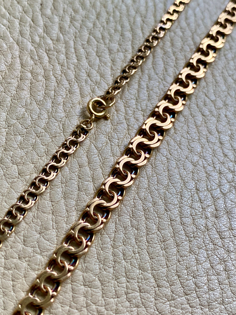 1958 Stockholm Sweden, Double Link Chain Graduated Width Necklace in 18k Gold - 17 inch length