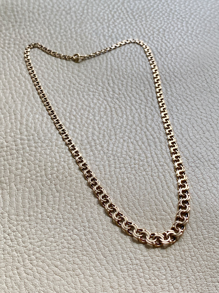 1958 Stockholm Sweden, Double Link Chain Graduated Width Necklace in 18k Gold - 17 inch length