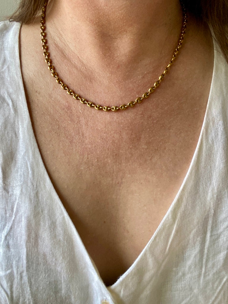 18k Gold Vintage Italian Puffy Mariner Link Chain Necklace - 18.1 inch length