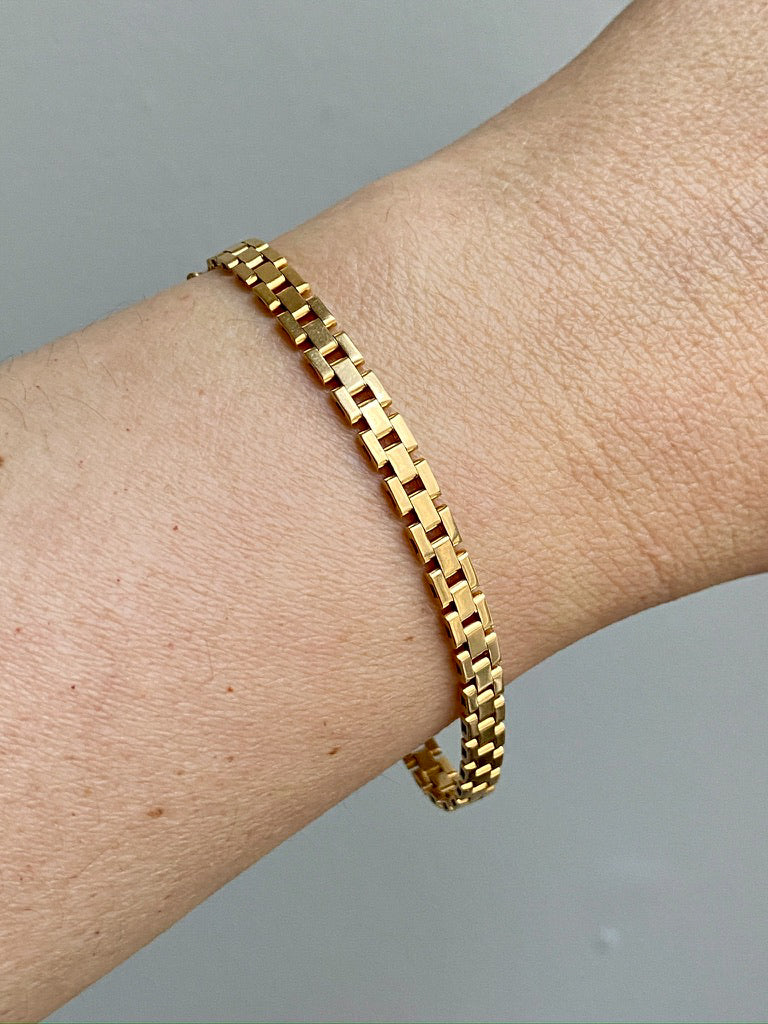 1949 Slinky 18k Gold Brick Link Bracelet - 7.5 inch length