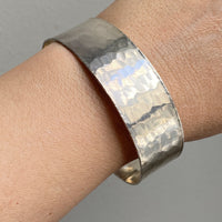 1975 Extra wide heavy hammered texture silver bangle by NOKO - size 8.1 inch