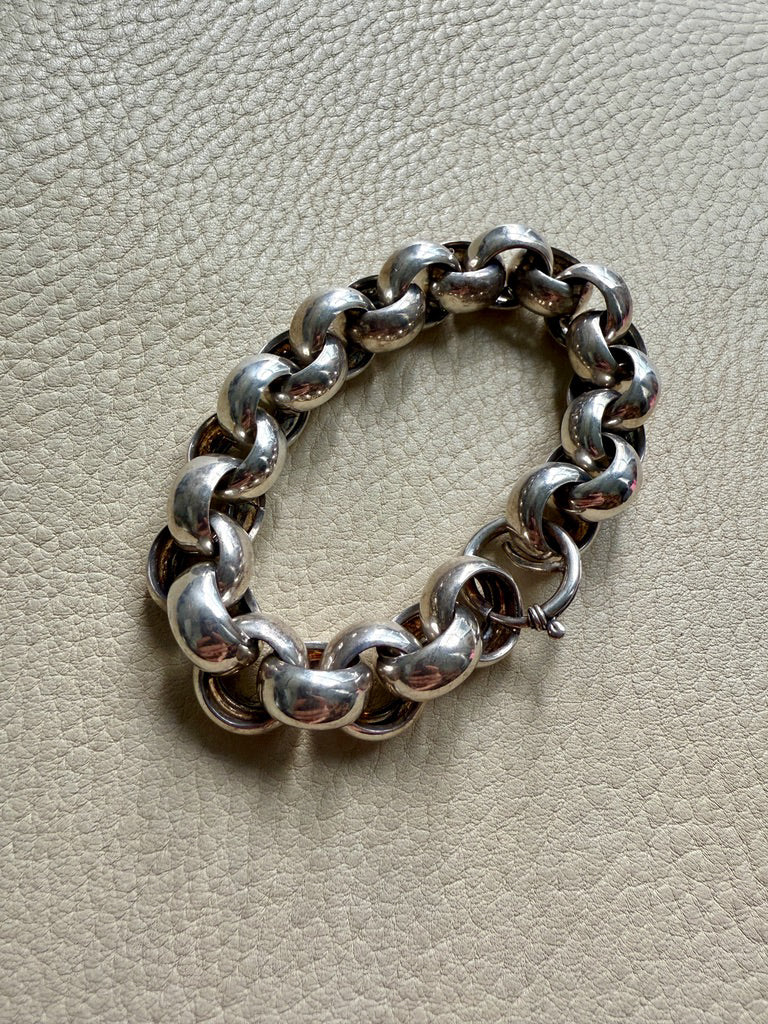 Chubby Antique Silver Rolo Link Bracelet - Circa 1900 - 6.5 inch interior circumference