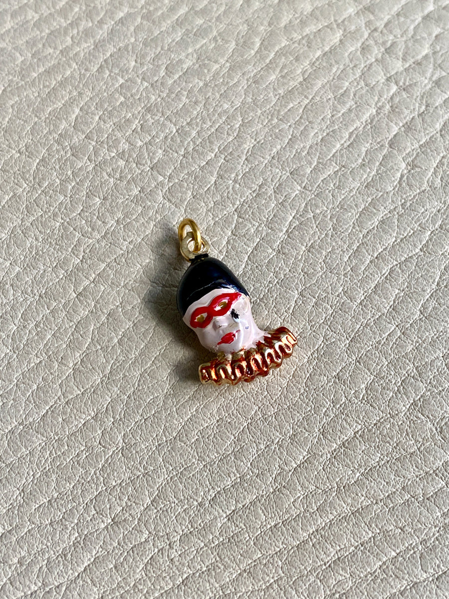 18k Gold and Enamel Harlequin Clown Mime Charm or Pendant