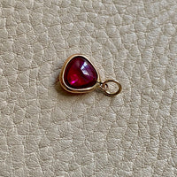 18k gold transparent red stone puffy droplet pendant or charm