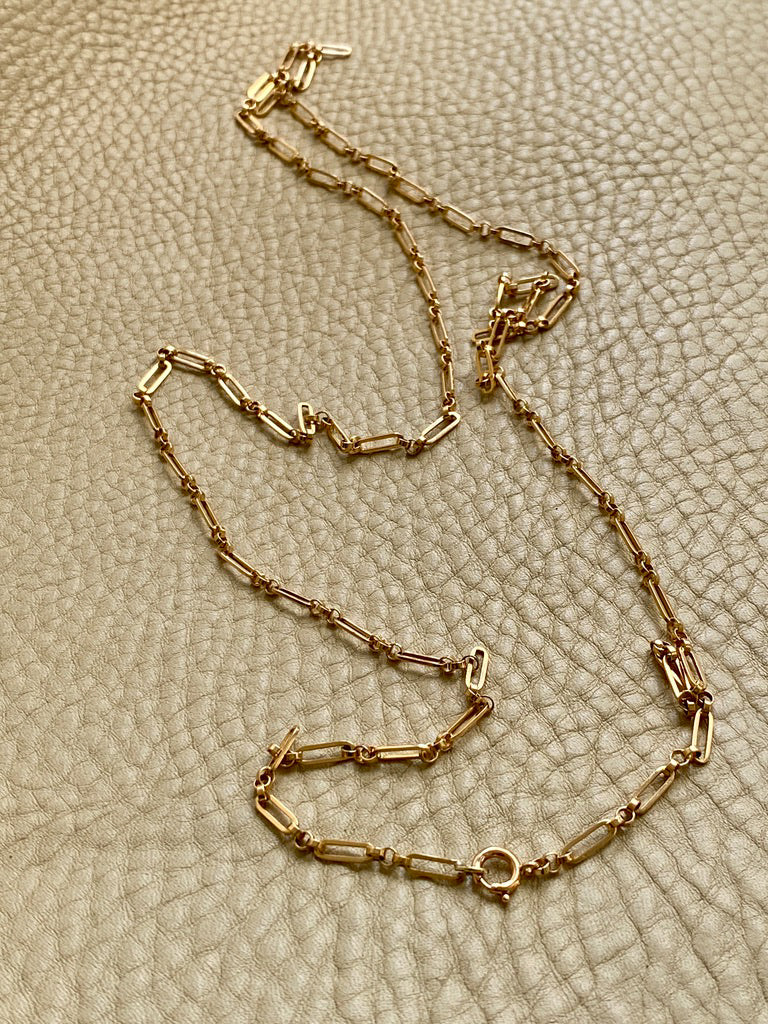 18k Gold Vintage Trombone Link Necklace - 32.3 inch length