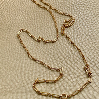 18k Gold Vintage Trombone Link Necklace - 32.3 inch length