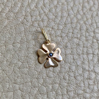 18k gold four-leaf clover with sapphire -  pendant or charm