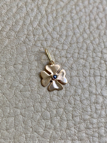 18k gold four-leaf clover with stone -  pendant or charm