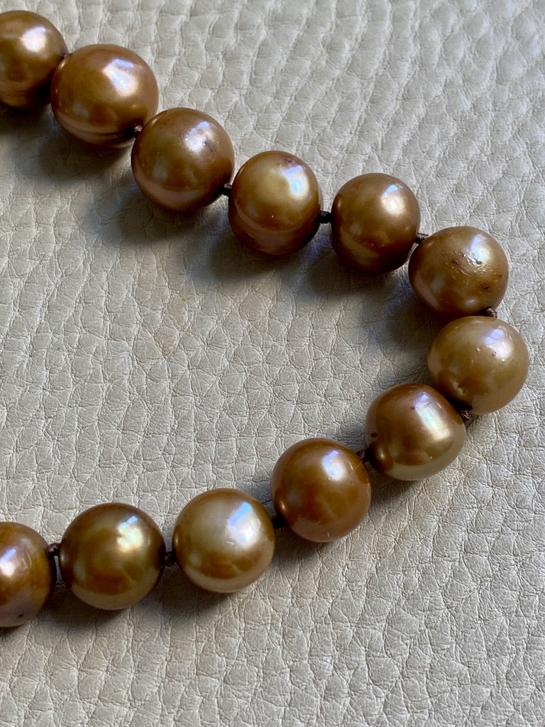 Vintage Cultured Pearl Necklace Graduated Width with 18k gold bolt clasp  - 17 inch length