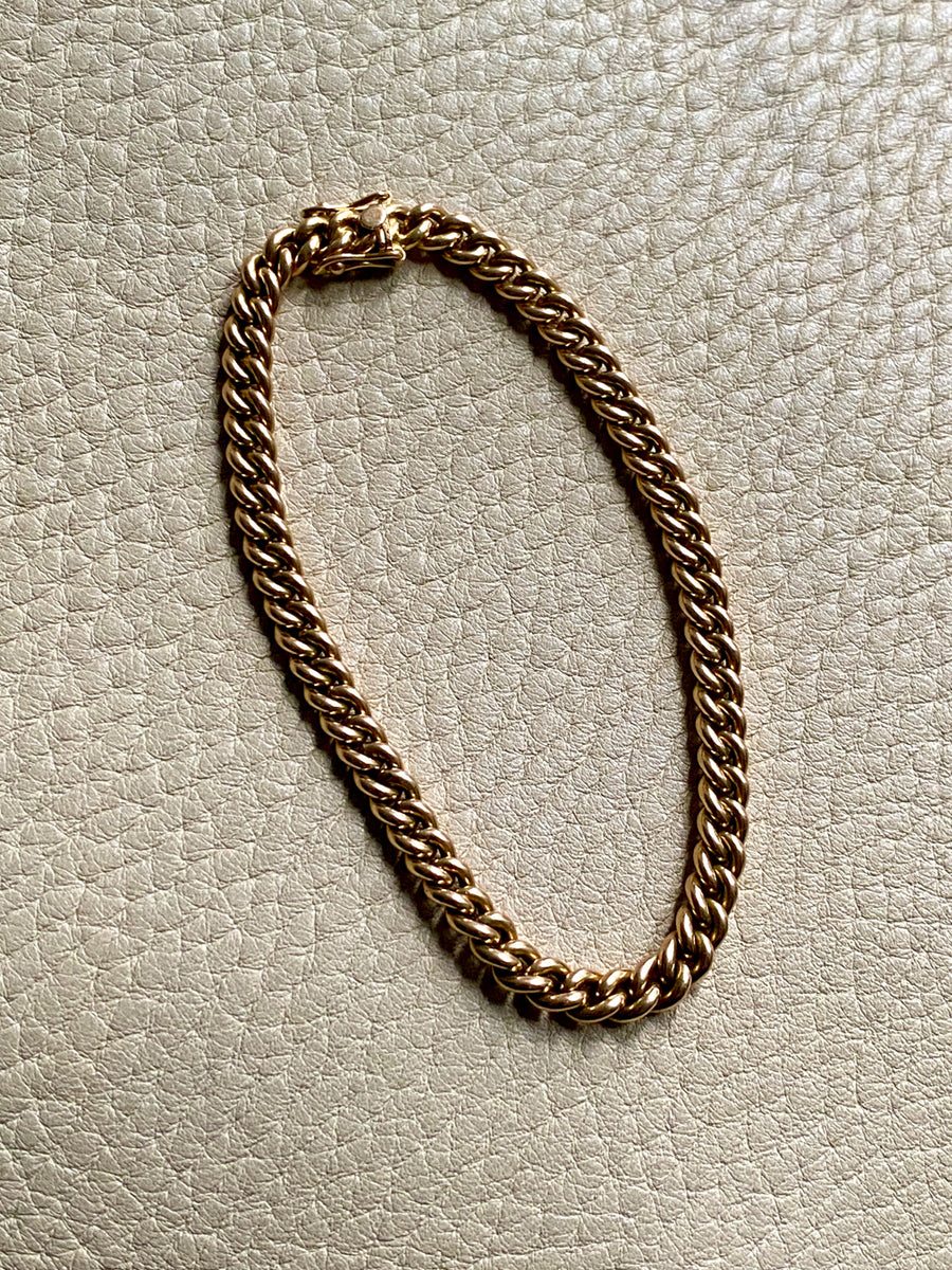 Italian vintage - Dense round curb link bracelet in 18k yellow gold - 7.25 inch length