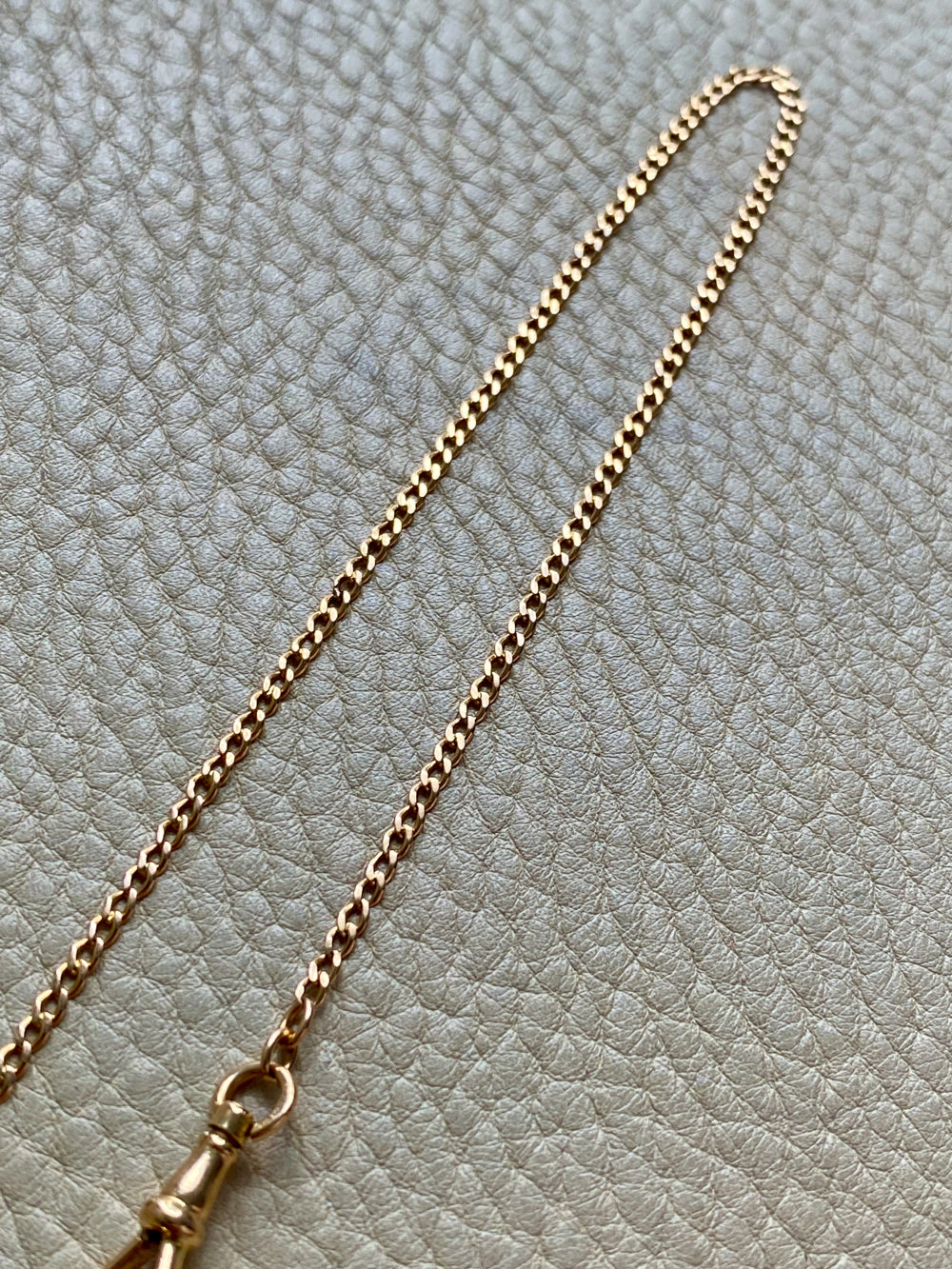 Antique Scandinavian 18k Gold Skinny Pressed Curb Link - Watch Chain Necklace with Swivel Dog Clip - 18.5 inch length