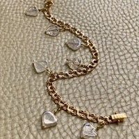 1964 Double link charm bracelet in 18k gold with quartz hearts- 7.75 inch length