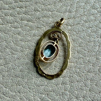 Victorian era Oval Pendant with Pale Blue Faceted Stone set in 18k Gold, Signed