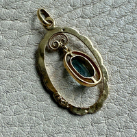 Victorian era Oval Pendant with Pale Blue Faceted Stone set in 18k Gold, Signed