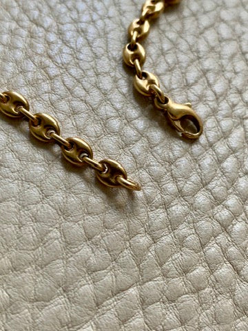 18k Gold Vintage Italian Puffy Mariner Link Chain Necklace - 18.1 inch length