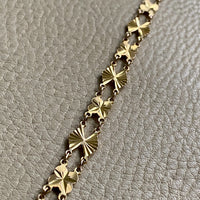 Midcentury Engine Turned 10k Gold Flowers and Fans Link Bracelet - 7.5 inch length