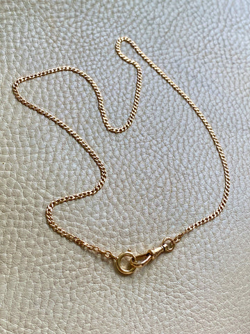 Antique Scandinavian 18k Gold Skinny Pressed Curb Link - Watch Chain Necklace with Swivel Dog Clip - 18.5 inch length