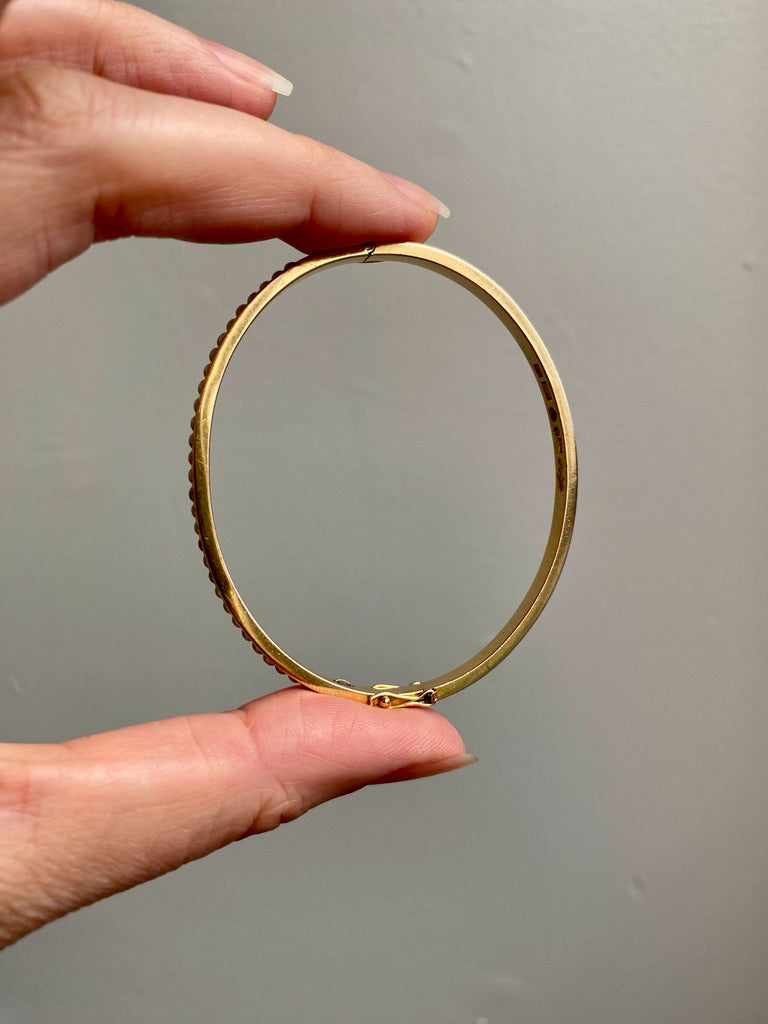 1958 Modernist Swedish 18k Gold Hinged Bangle with Pearls - by Stigbert - 7 inch interior circumference