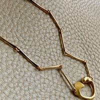 Finnish 18k gold bar link necklace with stylized heart centerpiece - 16.5 inch length