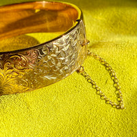 1863 Antique floral engraved wide hinged 9k bangle - Victorian era from Birmingham, England