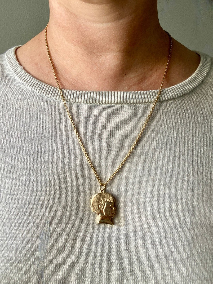 Vintage 14k Gold Large Empty Boy Head Locket Pendant