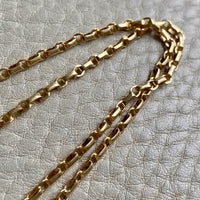 Antique 18k gold Double Strand Skinny Elongated Chain - Longuard Chain with Swivel Dog Clip - 20.25 inch length